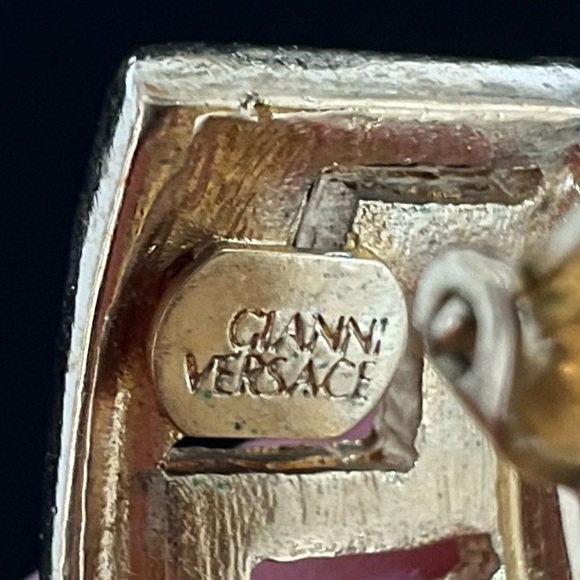 SOLD Versace Gianni Versace Vintage Large Greek key Hoop clip on earrings - Picture 5 of 9